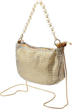 Damen Glitzer, Tasche Abendtasche, Clutch Gold mit Abnehmbarer Kette, Braut Hand