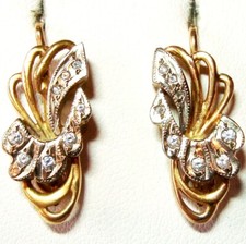 Rarität alte russische Ohrringe 583 Rotgold mit Steine Gold Ohrhänger / BO 890