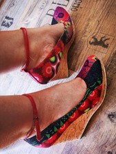 Tamaris 40 Trend Keilabsatz Plateau Sandalen Schuhe Rot Bunt Riemchen Pumps 