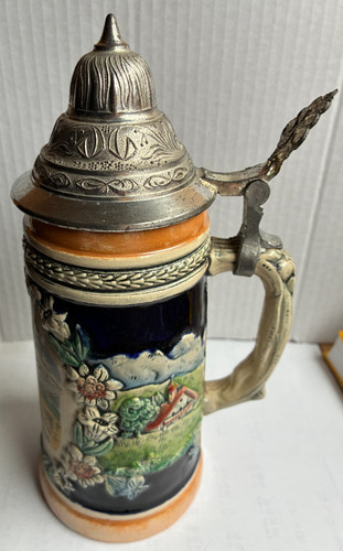 Alter bierkrug mit zinndeckel - alter,
