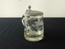 Alter Biedermeier Zinndeckel Glaskrug Bierkrug mundgeblasen Abrissglas um 1840