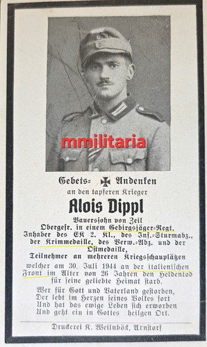 Sterbebild wwii obergefreiter - sterbebild,