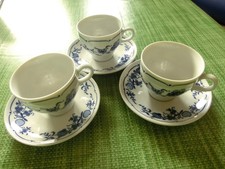 3 DDR Mokkatassen Espressotasse Untertassen Blau Weiß Ilmenau Graf von Henneberg
