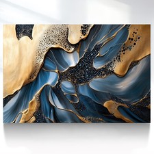 Leinwand Bild XXL Abstrakt Blau Gold Wanddeko Wandbilder Wohnzimmer Modern 211