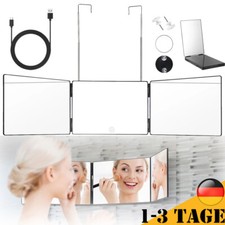 360° Spiegel Kosmetikspiegel Friseurspiegel Tragbarer Trifold Klappspiegel LED