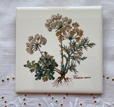 Fliese Wandbild Kachel Topfuntersetzer  15 x15 cm Frankreich 1980er  Kümmel rar