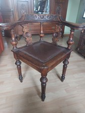 Gründerzeit Eckstuhl 1870-1900 Jh. Eiche  Gebeizt  Schreibtisch Stuhl Holz Antik