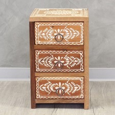 Nachtkommode kleiner Schrank Schreibtisch Organizer Indien Natur Kommode 37cm