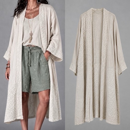Boho leinen kimono midi - boho,