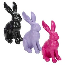 Großer Osterhase sitzend Osterfigur Osterdekoration Hase H40cm pink lila schwarz