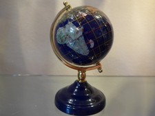 Drehbarer Tisch-Welt-Globus blaue Lapislazuli u. Halbedelstein-Inlay