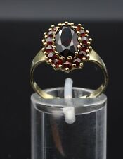 333/- 8ct Ring, Damen 15 rote Granatsteine, Ringgröße 58 Vintagestil