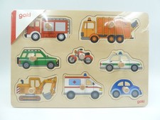 Steckpuzzle Fahrzeuge GOKI 9-teilig bunt Holz NEU Formspiel mehrfarbig
