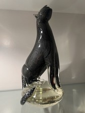Murano Glas Panther Schwarz - Silber Handgefertigt 20 Jahrhundert Original