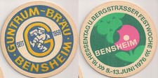 Guntrum Bräu, Bensheim - alter Bierdeckel "Hessentag 1976"