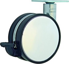 Design-Doppelrolle mit Bremse u. Platte 47x47mm Zamak chrom/Schwarz 261450 Möbel