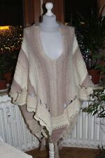 Poncho, Cape, Handmade, NEU, beige, braun, Strickpullover, Grobstrick, Muster