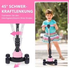 3in1 Kinder Roller mit Sitz LED Räder Kinderroller Scooter Höheverstellbare Rosa