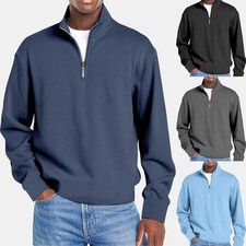 Herren Pullover Sweater Strickpullover Pulli Stehkragen Zip Langarmshirt Hemd
