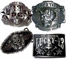 LUCKY 13 SKULL Devil BELT BUCKLE Gürtelschnalle Tattoo Your Soul Star Casino