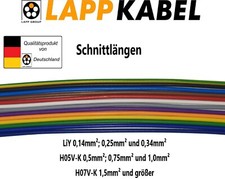 Lapp Litze Schnittlängen H05V-K 0,5mm² 0,75mm² 1mm² H07V-K 1,5 2,5 4 6 10 16mm²