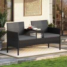 Dunkelgraue rattan gartenbank - dunkelgraue, rattan-gartenbank