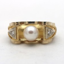 Brillant Gold Ring 585 14 Kt Perle Gelbgold Weißgold 0,05 Ct Diamant Wert 1370,-