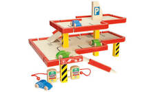Holz-Parkhaus Parkgarage 2 Etagen, Tankstelle + 2 Autos aus Holz Nemmer 30114