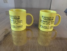 2x Porzellan Kaffeetasse 250ml gelb -  Tasse Kaffee Becher mit Werbung