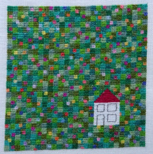 Stickbild-Kreuzstich- point de croix- der feine Faden-DMC- Leinen-Haus im Grünen