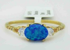 ECHTER 0,68 ct OPAL, WEISSER SAPHIR & DIAMANT RING 10 K GOLD * kostenlose Bewertung