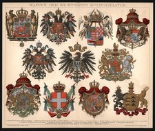 Lithographie 1896 - Wappen -Preußen Württemberg Bayern Sachsen Österreich Ungarn