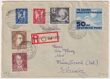 DDR Mi.Nr. 242 - 245 & SBZ Goethe auf Not-R-Brief Spremberg 11.11.1949