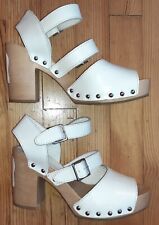 Sandalen mit Holzsohle, 37, weiß, Leder, Rucoline