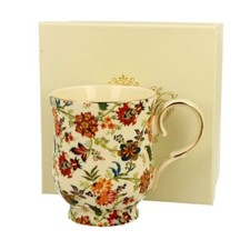 XL Henkelbecher Blumen Ecru