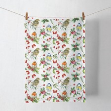 Weihnachten Geschirrtuch 50 x 70 cm Birds in winter  Vögel auf Mistelzweigen