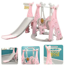 3 in 1 Rutsche Schaukel Kinder Basketball Spielen Familie Baby Spielplatz Rosa