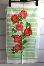 Vintage Geschirrtuch Leinen Küchentuch alt 45 x 84 cm unbenutzt mit Rosen Motiv