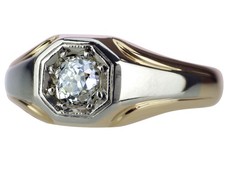 Jugendstil 585 Gold 950 Platin 0,46 ct Altschliff Diamant Solitär Ring!