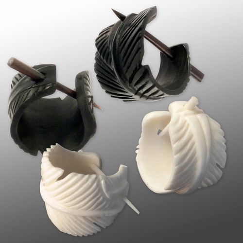 Ohrringe horn knochen feder - knochen,