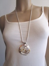 Damen Hals Kette lang Modekette Silber Gold Anhänger Strass Statement k921 Trend