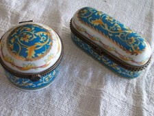 2 x Limoges Pillendose Porzellan Deckeldose Ranken handbemalt rund + oval