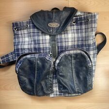 Rucksack Esprit Vintage, Blau Weiß Kariertes Muster/Kunstleder Blau, Gebraucht