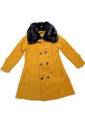 Kinder-Mantel mit Kunstpelzkragen – Größe 116 – Gelb – große Knöpfe – gepflegt