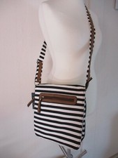 Handtasche Schultertasche Schwarz Weiß Braun Streifen Schulterriemen  