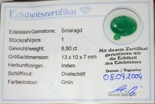 Edelstein Natürlich Smaragd mit  Echtheitszertifikat  6,80 ct 13 x 10 x 7 mm