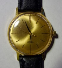 Poljot de Luxe - Farbe Gold - Handaufzug - Vintage mit echtem Lederarmband