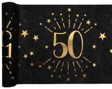 Tischläufer Vlies 50 schwarz-gold 30cm x 5m Geburtstag Tischdekoration Party