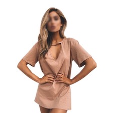 Frauen Kleider Lange T-Shirt Kurzarm V-Ausschnitt  Casual Sommerkleider Kha9570