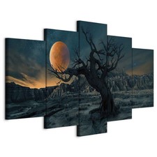 Wandbild 5 tlg Groß Wohnzimmer Leinwand Bilder Vlies Baum Mond Berge Landschaft